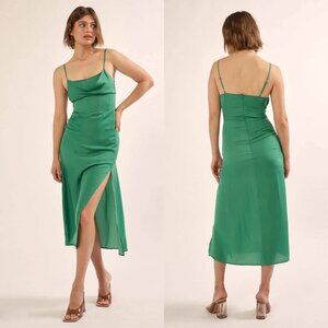 NWT Promesa Green Satin Cowl Neck Corset Slip Midi Dress